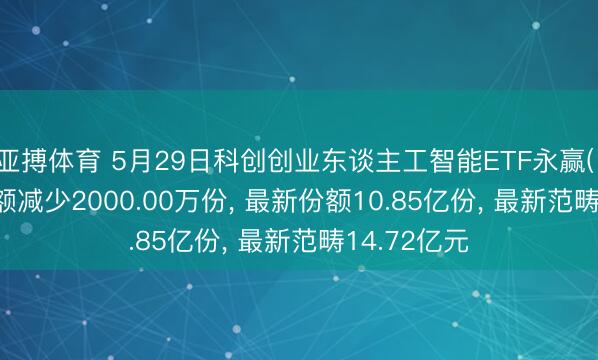 亚搏体育 5月29日科创创业东谈主工智能ETF永赢(159141)份额减少2000.00万份， 最新份额10.85亿份， 最新范畴14.72亿元