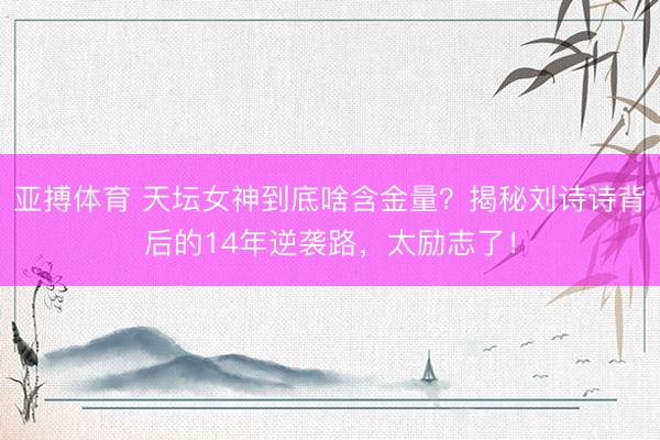 亚搏体育 天坛女神到底啥含金量？揭秘刘诗诗背后的14年逆袭路，太励志了！