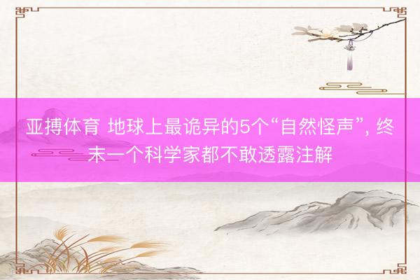 亚搏体育 地球上最诡异的5个“自然怪声”， 终末一个科学家都不敢透露注解