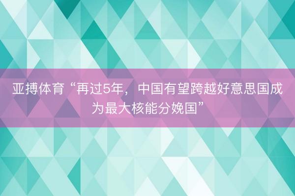 亚搏体育 “再过5年，中国有望跨越好意思国成为最大核能分娩国”