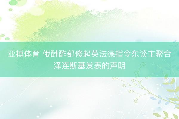 亚搏体育 俄酬酢部修起英法德指令东谈主聚合泽连斯基发表的声明