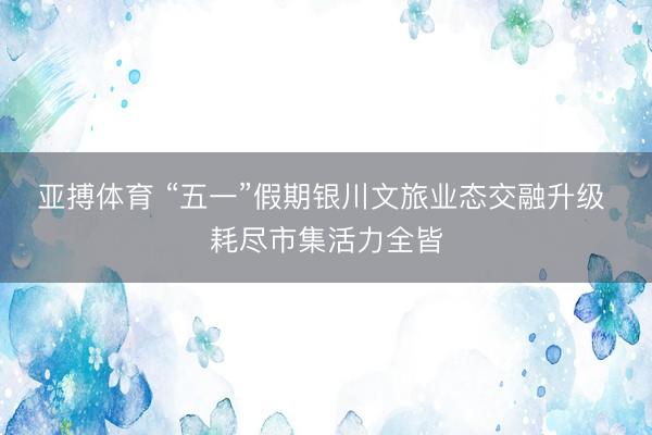 亚搏体育 “五一”假期银川文旅业态交融升级 耗尽市集活力全皆